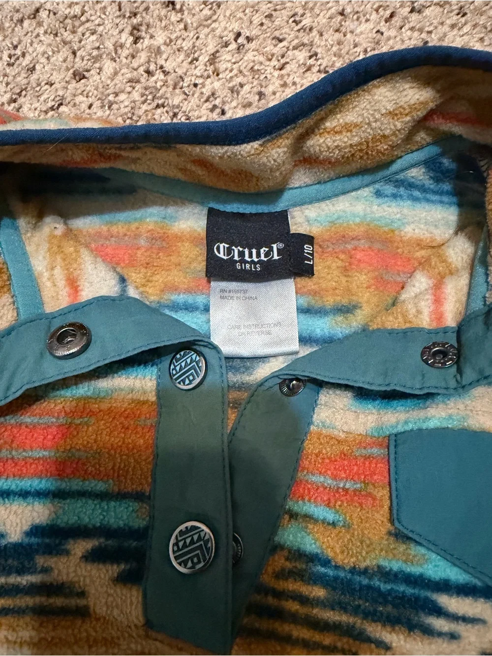 Cruel Girl Multicolor Aztec 1/4 Button Up Fleece, Pullover
